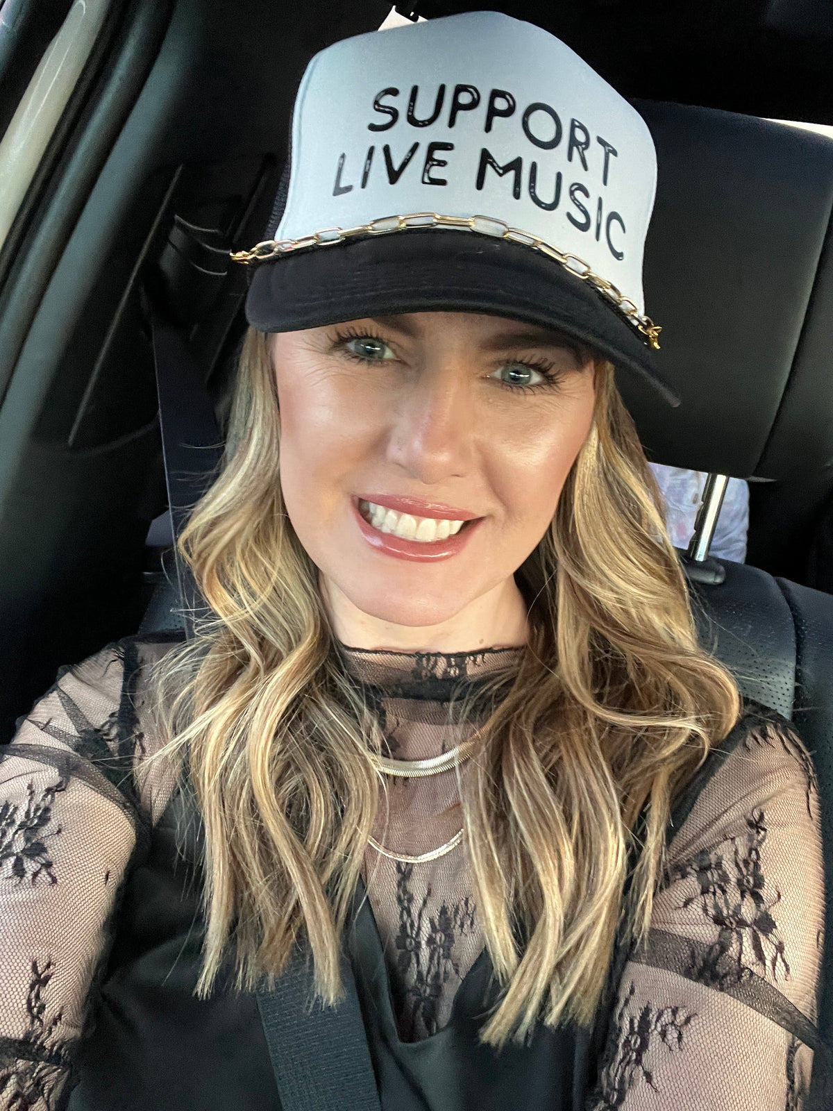 Support Live Music | Black and White Trucker Hat by Haute Sheet
