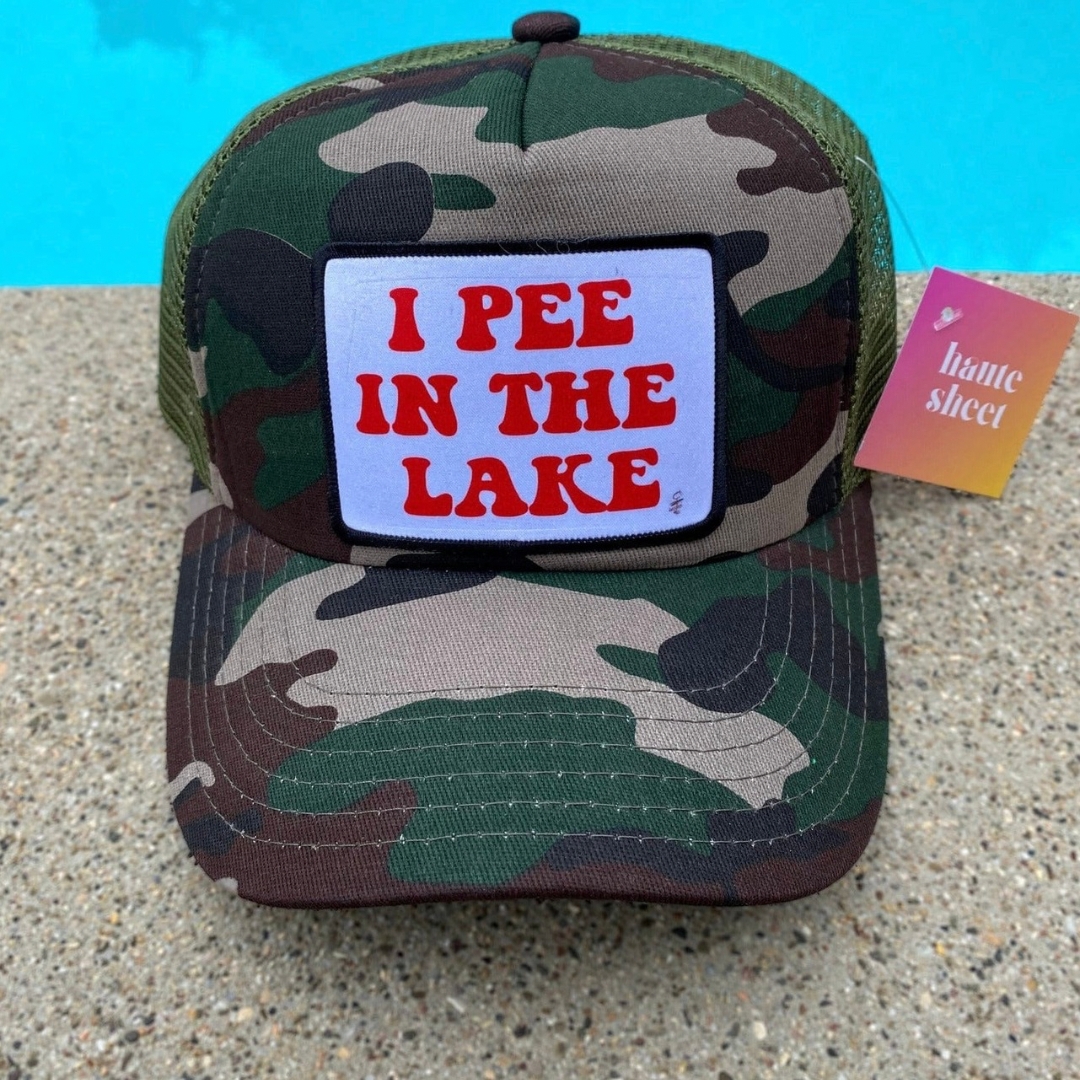 I Pee In The Lake | Patch Trucker Hat | Camo Trucker Hat by Haute Sheet