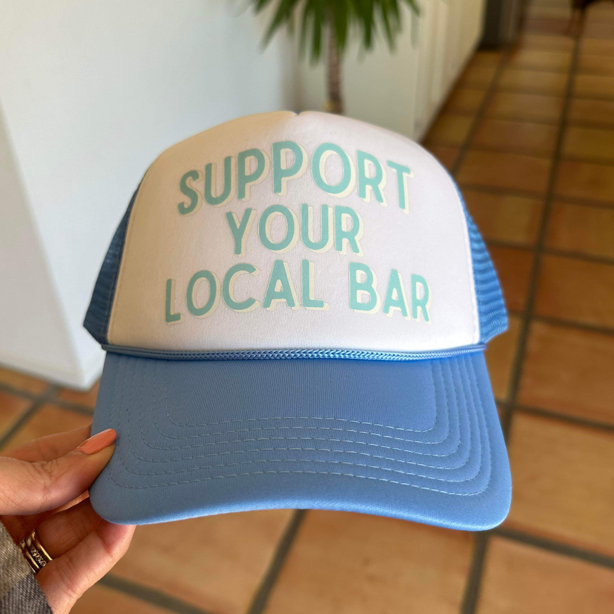 Support Your Local Bar | Blue and White Trucker Hat by Haute Sheet