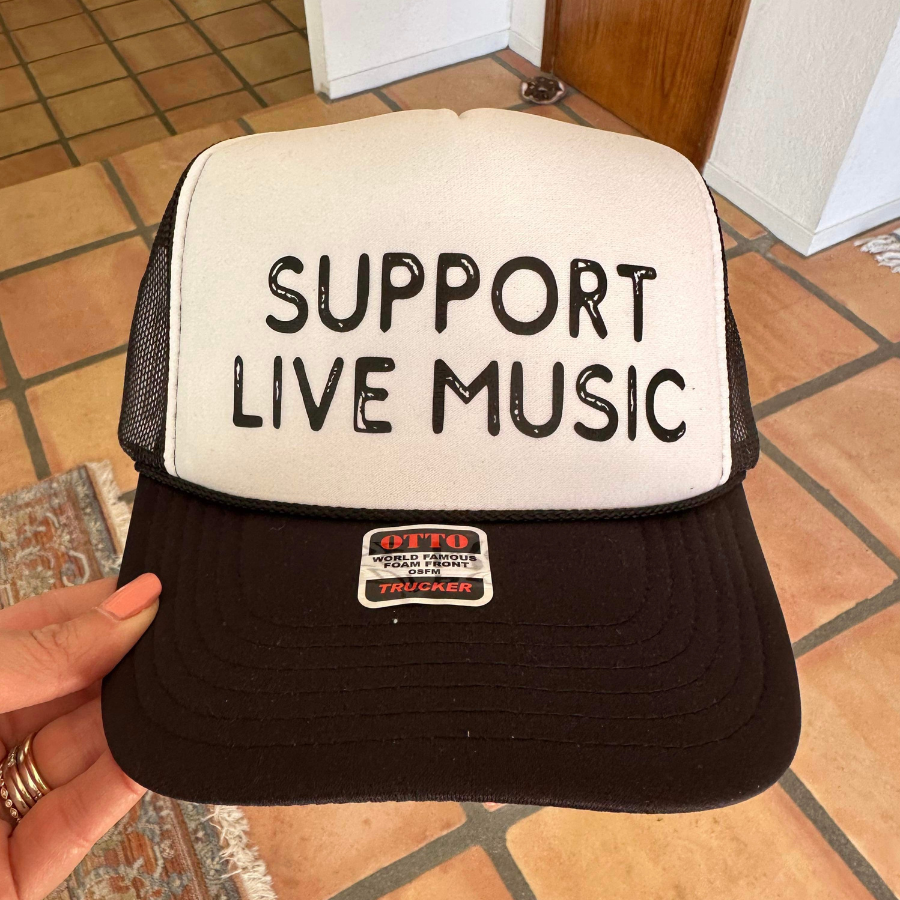 Support Live Music | Black and White Trucker Hat by Haute Sheet