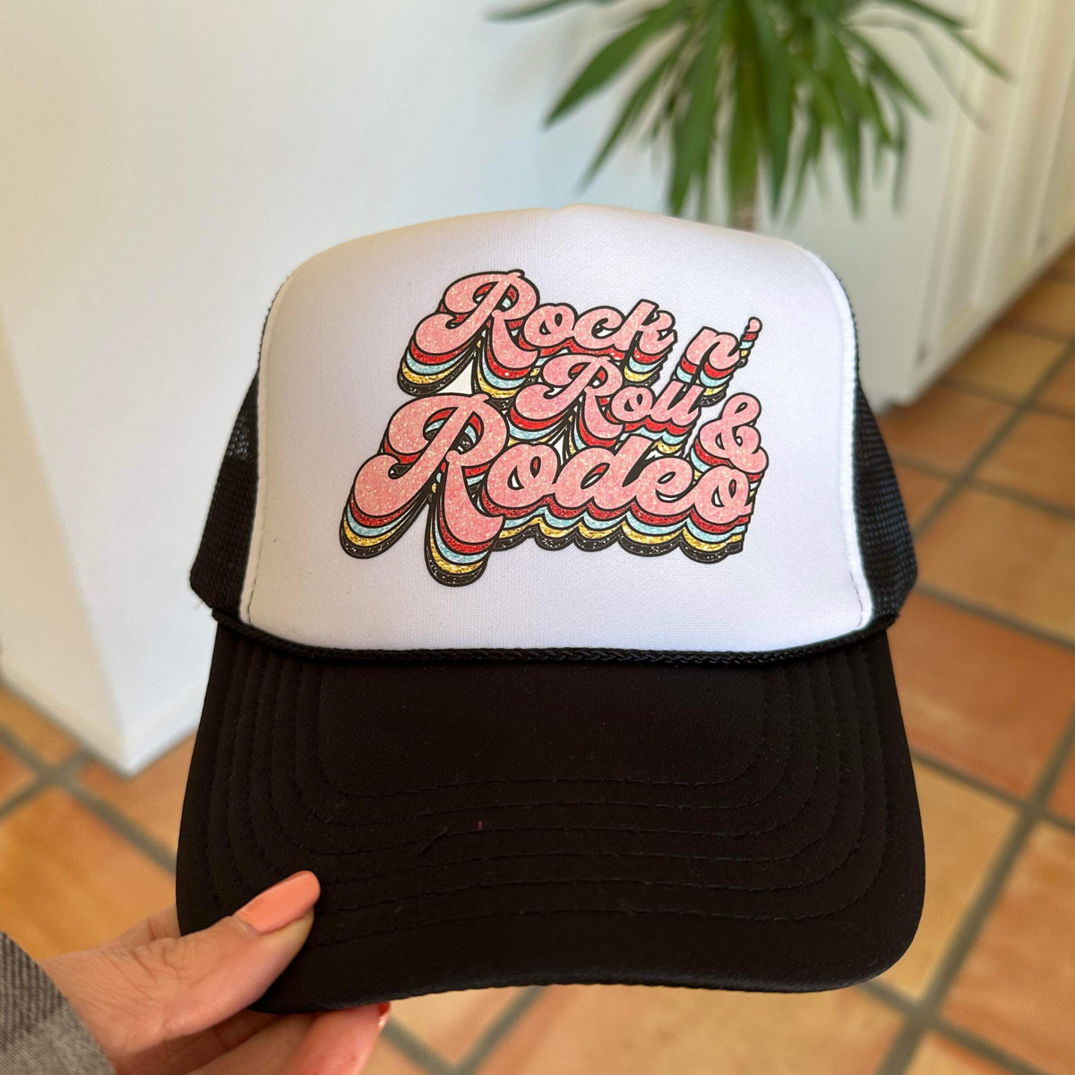 Rock N Roll Rodeo Trucker Hat | Black and White Trucker Hat by Haute Sheet