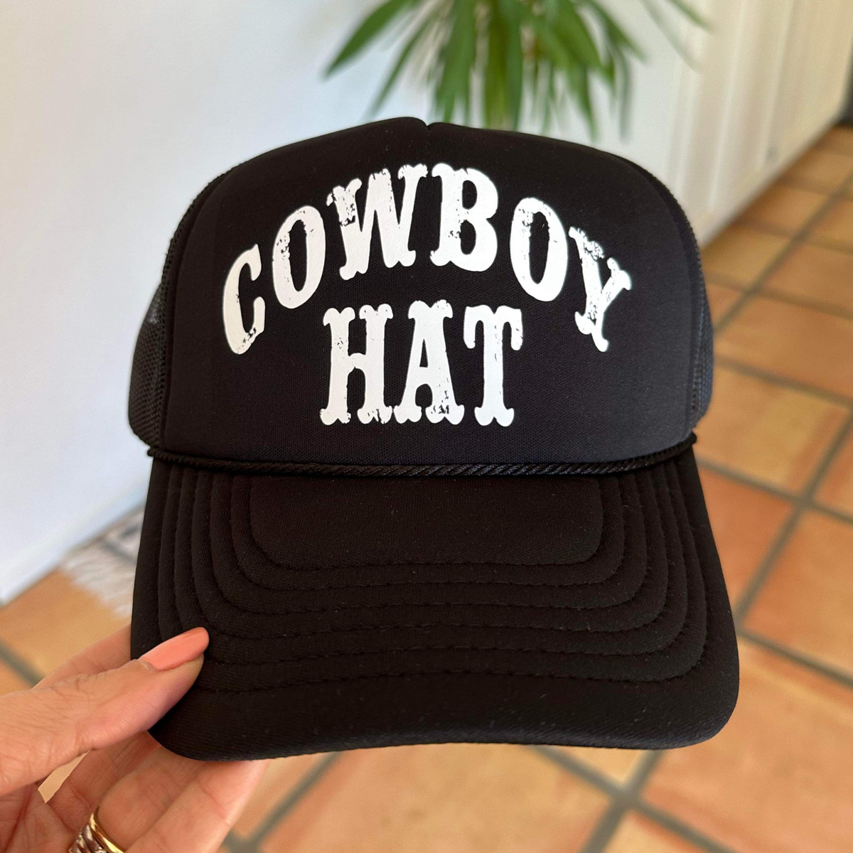 Cowboy Hat Trucker Hat Black and White