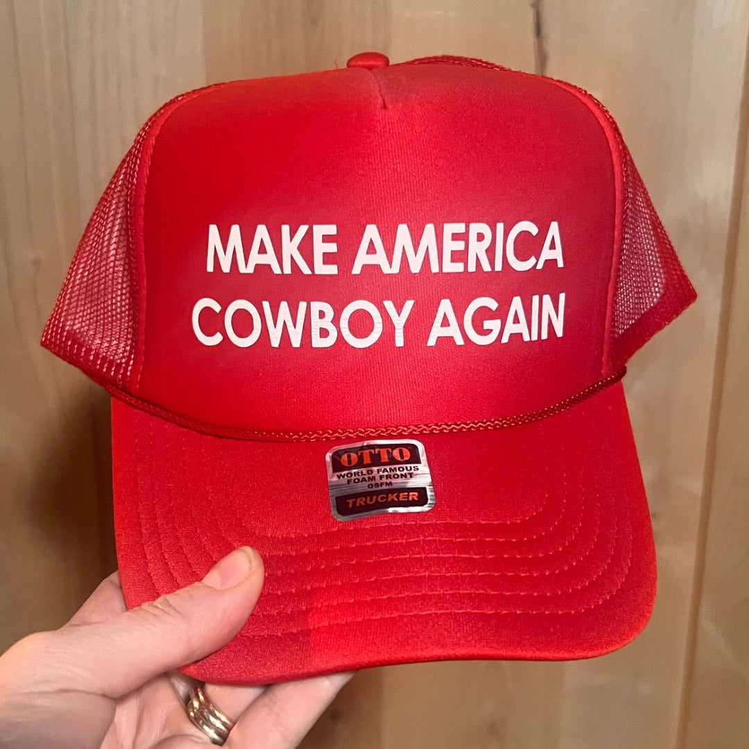 Make America Cowboy Again Trucker Hat | Red Trucker Hat by Haute Sheet