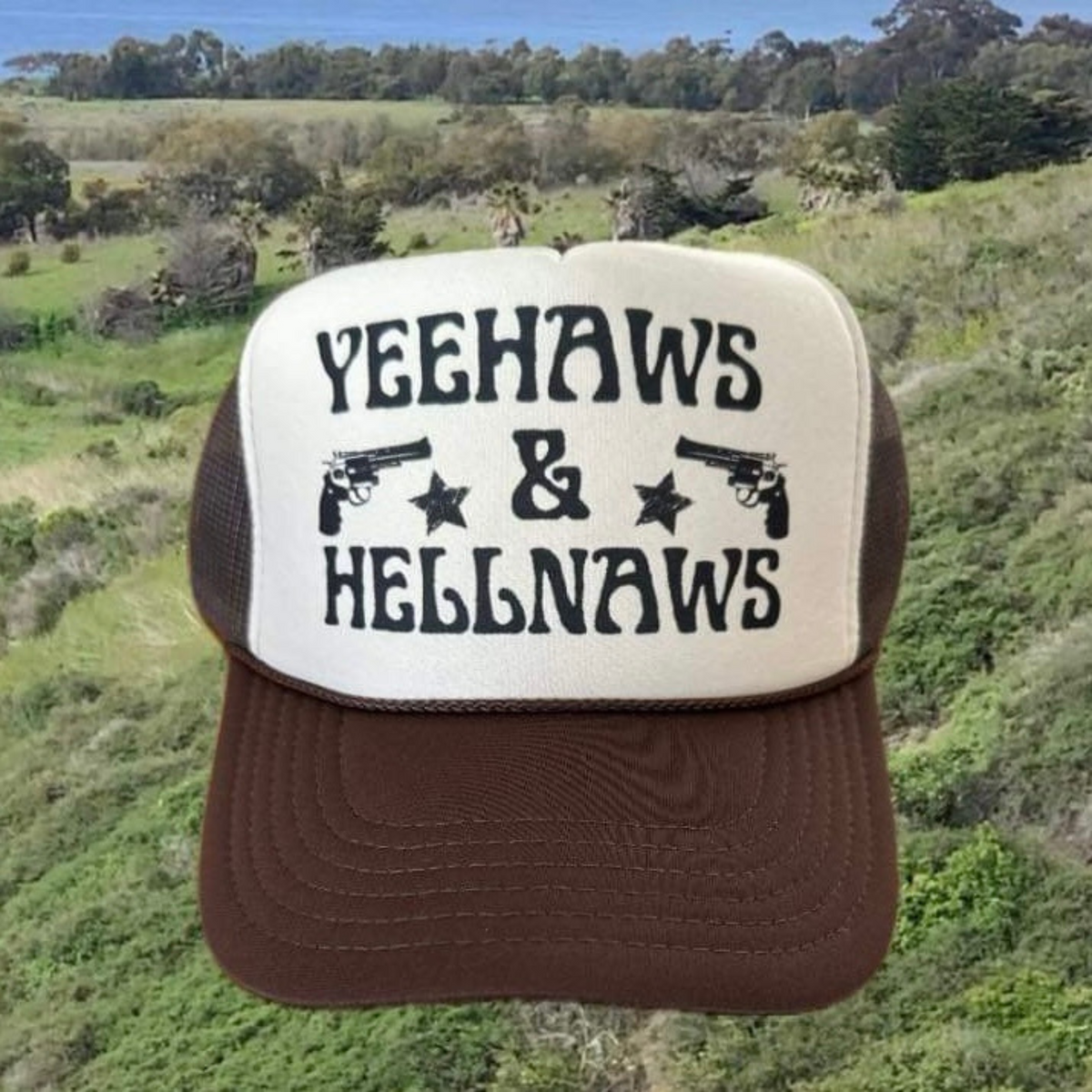 Yeehaws & Hellnaws Trucker Hat | Brown Trucker Hat by Haute Sheet