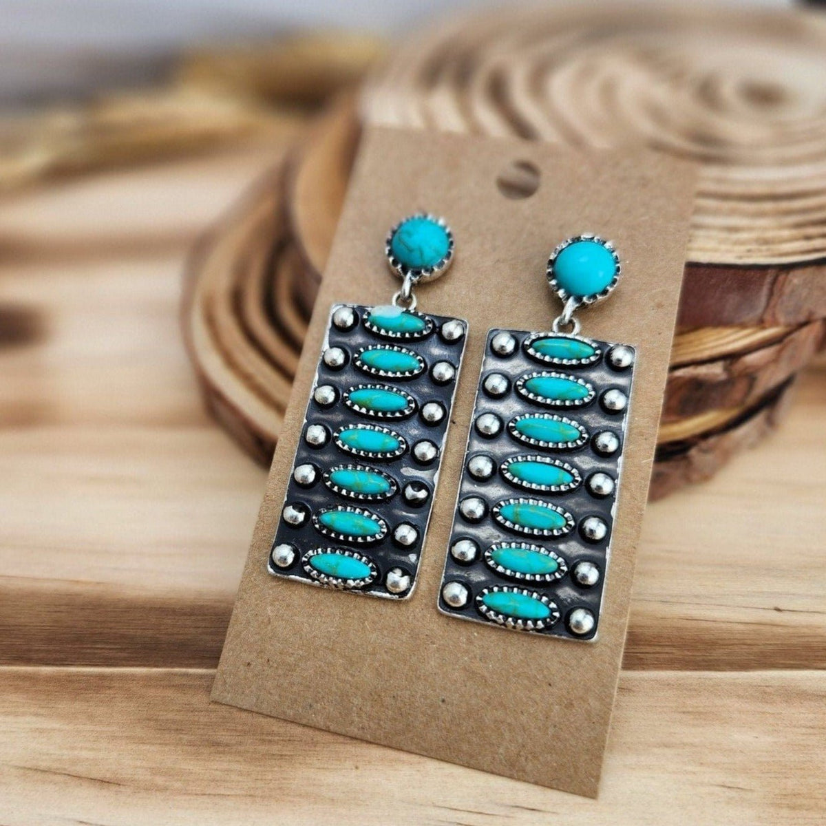 Aces Wild - Western Gunmetal and Turquoise Earrings TheFringeCultureCollective