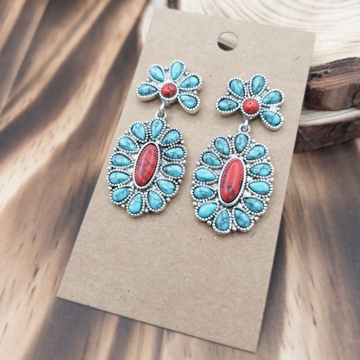 Adelaide Turquoise and Red Western Earrings TheFringeCultureCollective