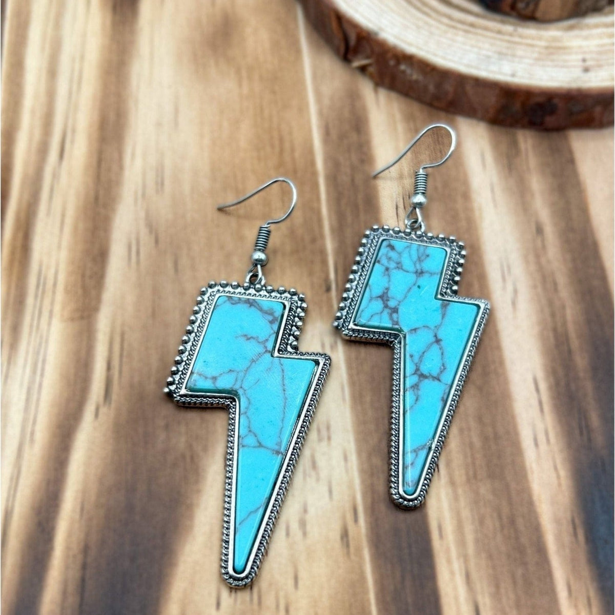 And the Thunder Rolls Turquoise & Silver Lightning Bolt Earrings Earrings TheFringeCultureCollective