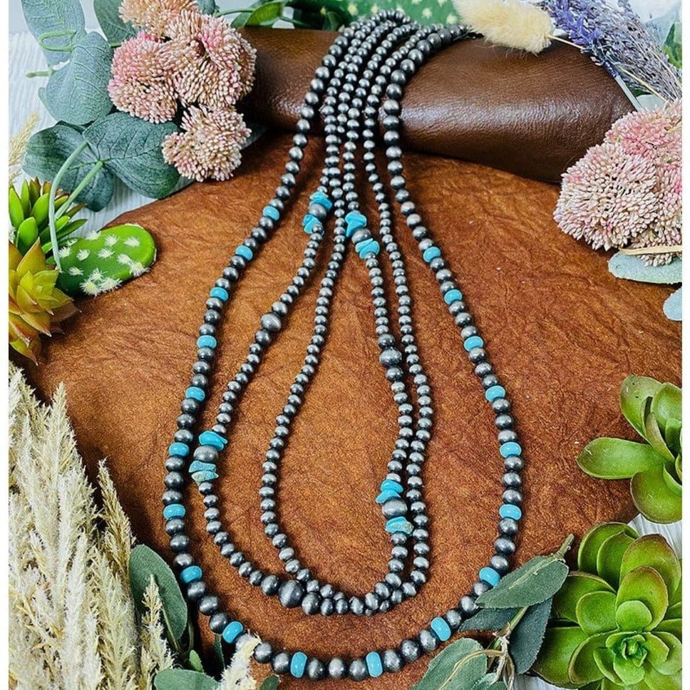 Backroads Turquoise and Navajo Pearl Beaded Layered Necklace | Western Style Necklace-Western TheFringeCultureCollective