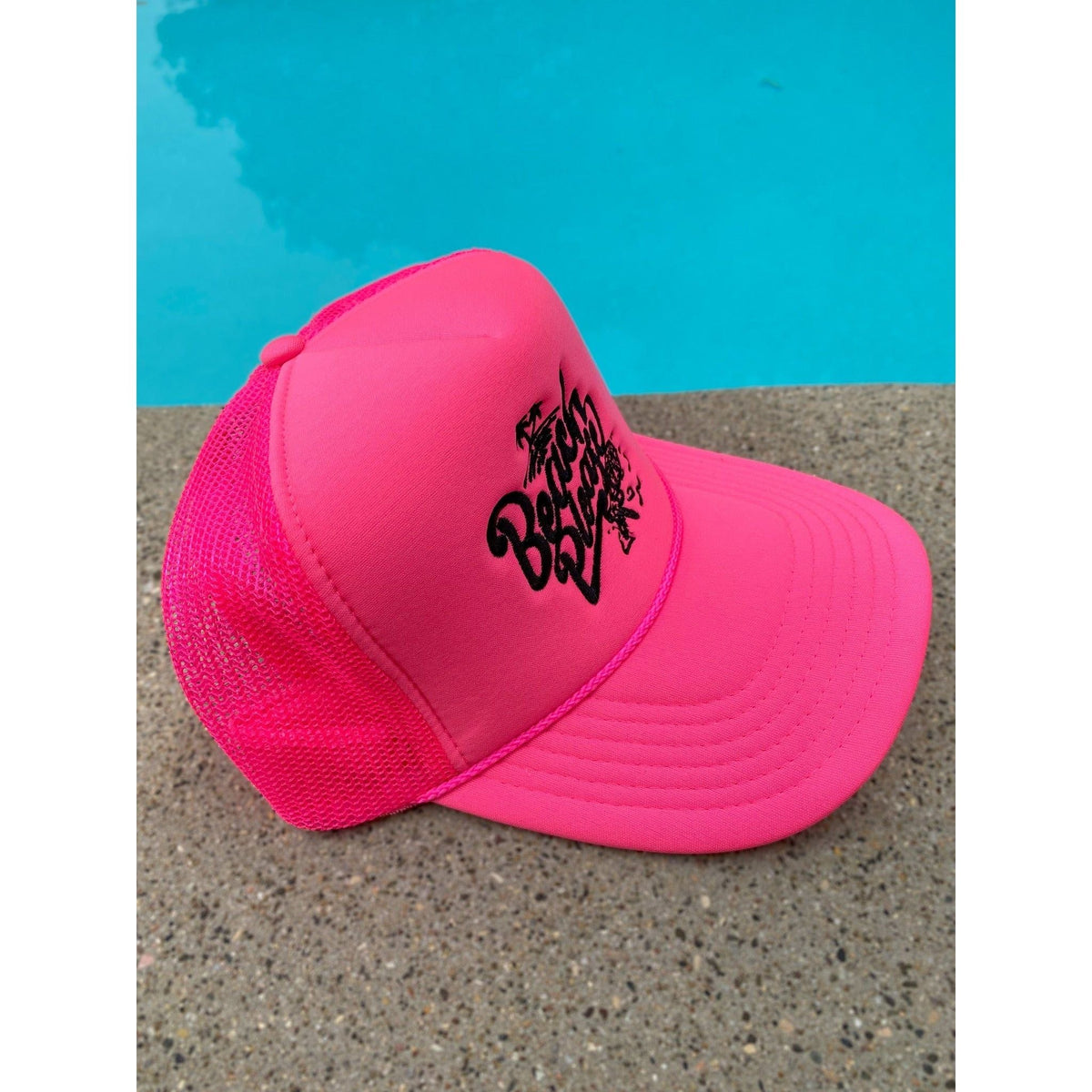 Beach Please | Black and Pink Trucker Hat by Haute Sheet Hats TheFringeCultureCollective