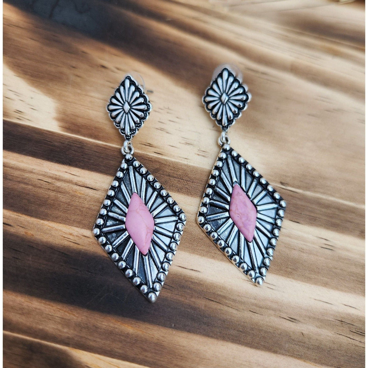 Bella | Pink and Silver Western Earrings | Dangle Diamond Earrings TheFringeCultureCollective