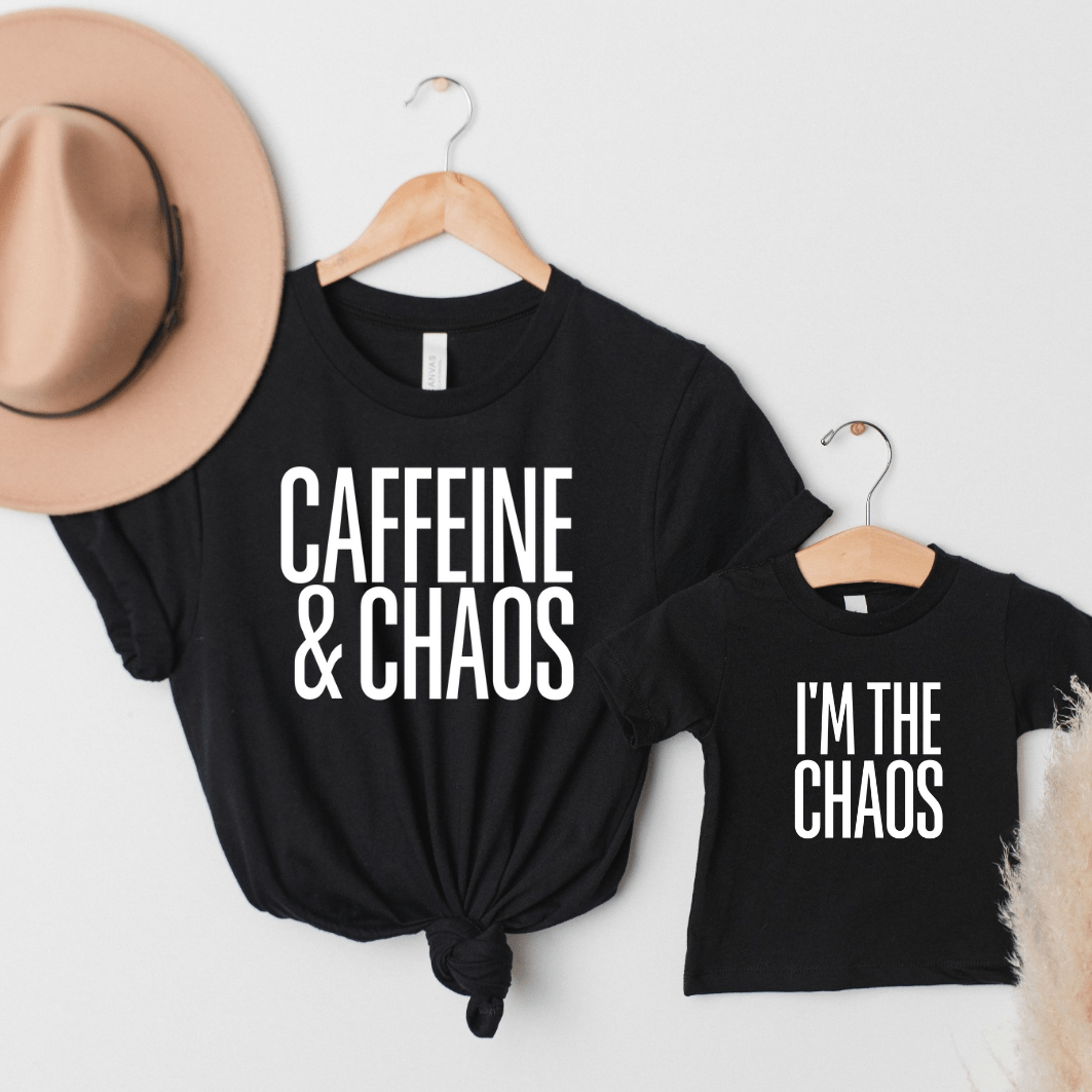 Caffeine and Chaos Funny Mom Graphic Tee | Mommy and Me Tee T-Shirt TheFringeCultureCollective