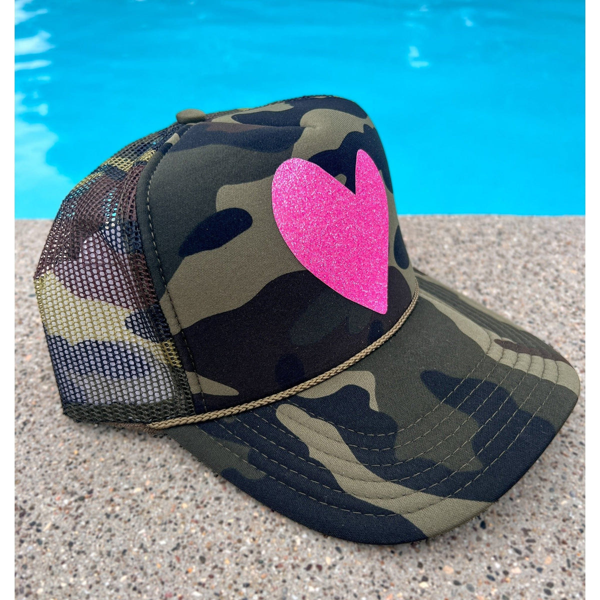 Camo Sparkle Heart - Trucker Hat by Haute Sheet Hats TheFringeCultureCollective