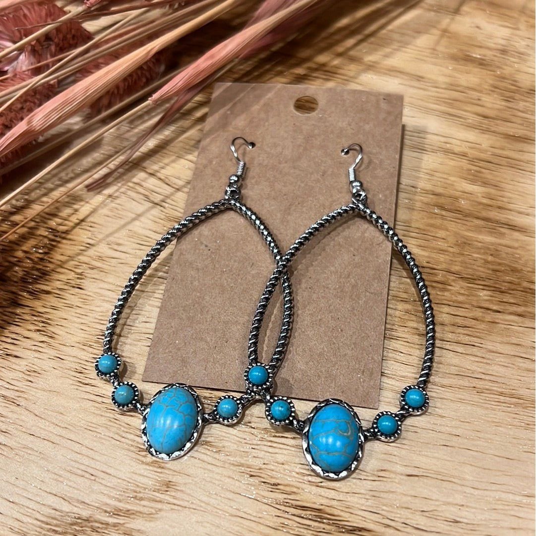 Canyon Stone Silver and Turquoise Drop Earrings Earrings TheFringeCultureCollective