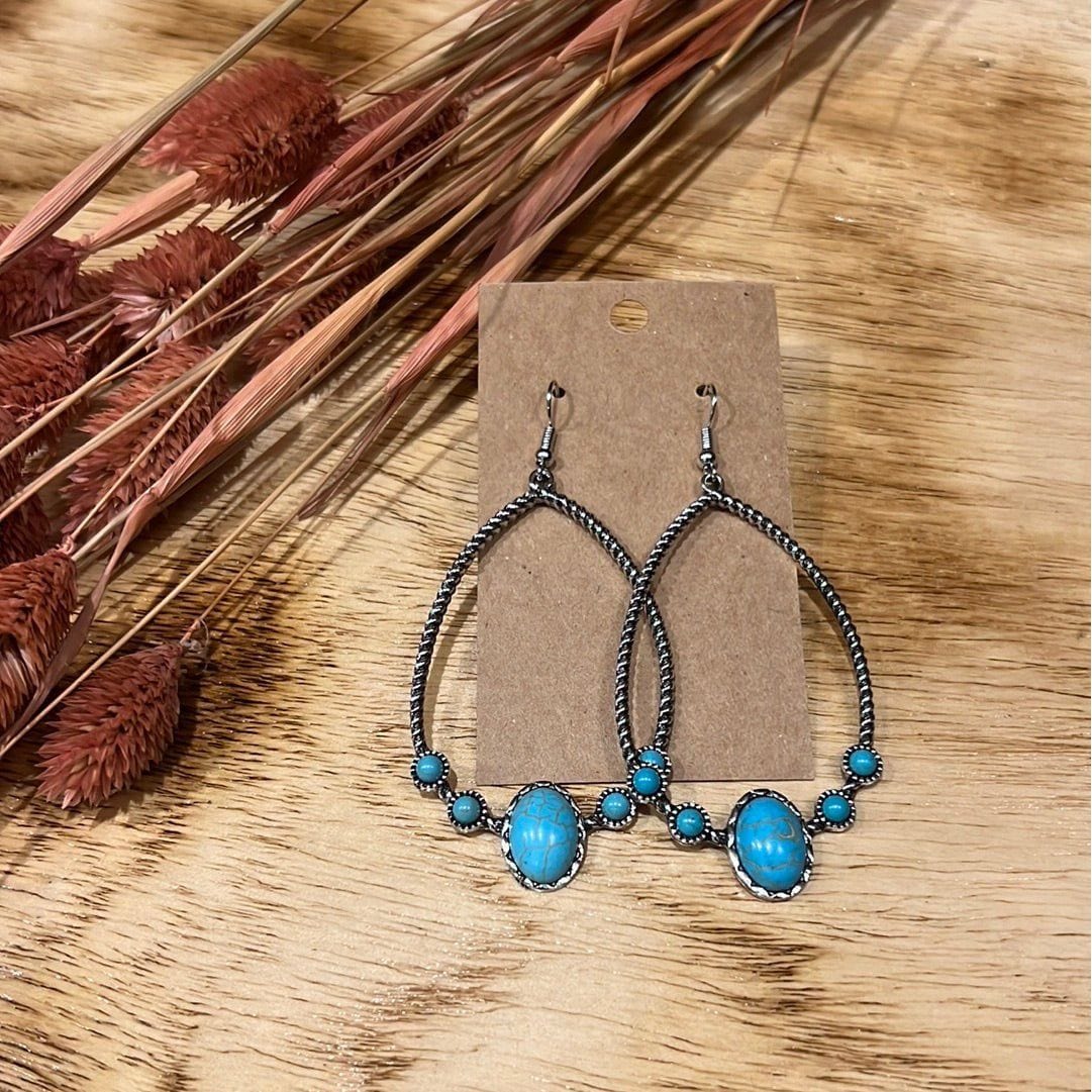 Canyon Stone Silver and Turquoise Drop Earrings Earrings TheFringeCultureCollective