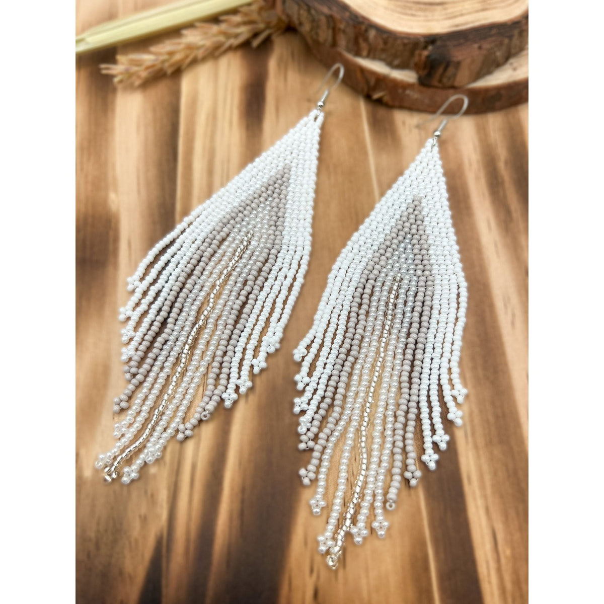 Champagne Beaded Earrings Earrings TheFringeCultureCollective