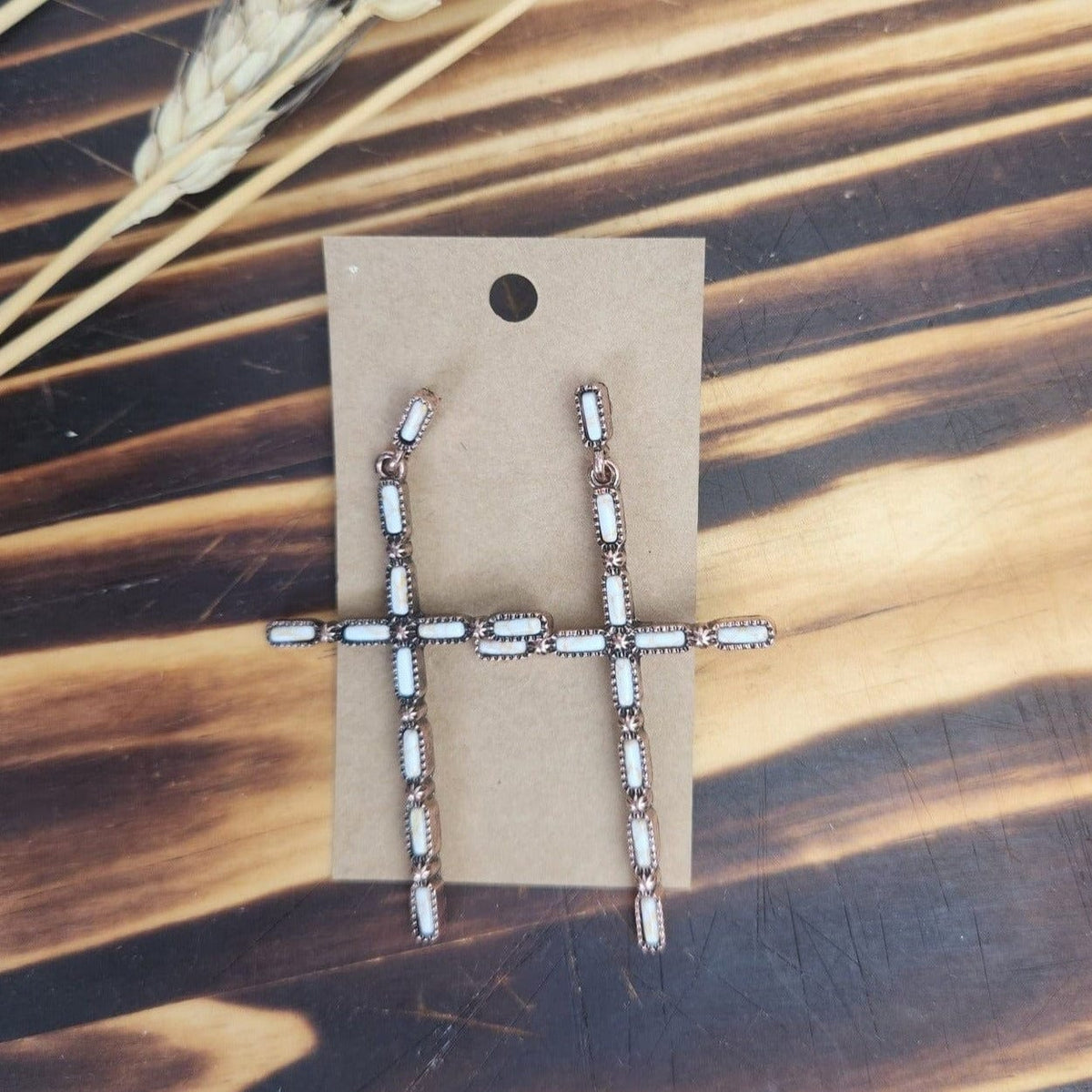 Copper and Ivory cross earrings Western Earrings TheFringeCultureCollective