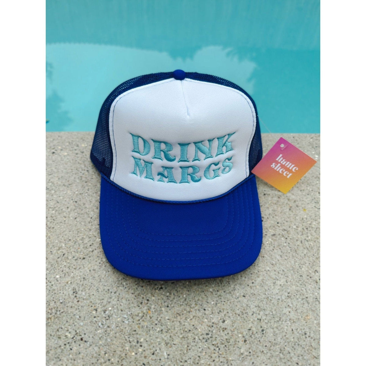 Drink Margs | Blue and White Trucker Hats by Haute Sheet Hats TheFringeCultureCollective