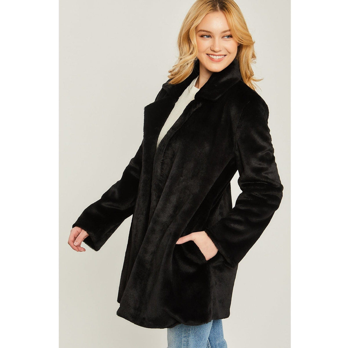 Farrah Black Faux Fur Coat Jacket TheFringeCultureCollective