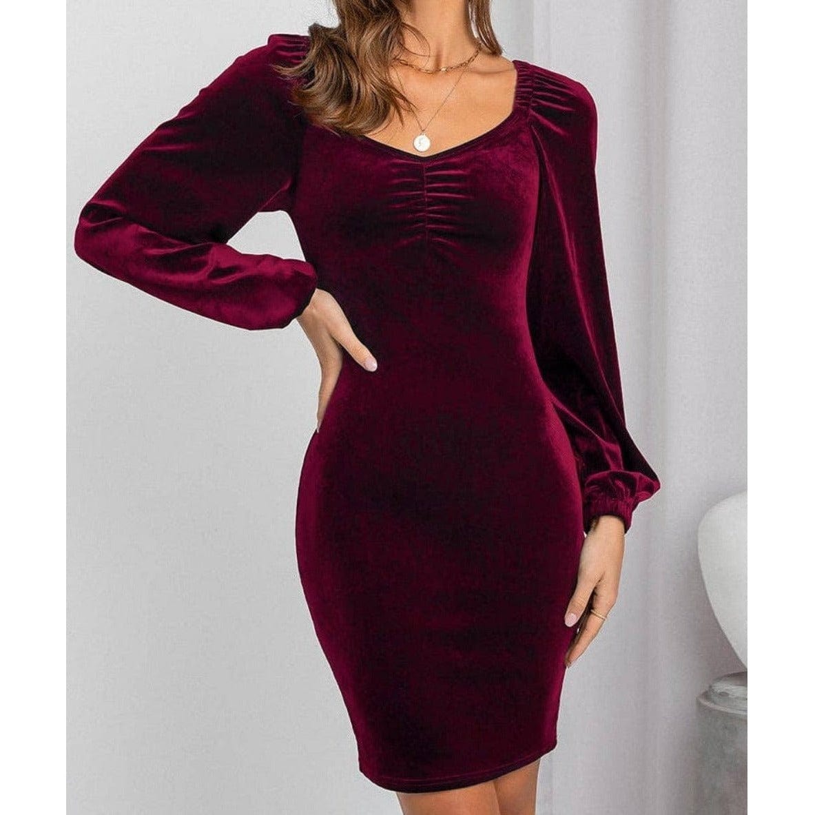 Felicity Red Wine Velvet Dress Short Dress TheFringeCultureCollective