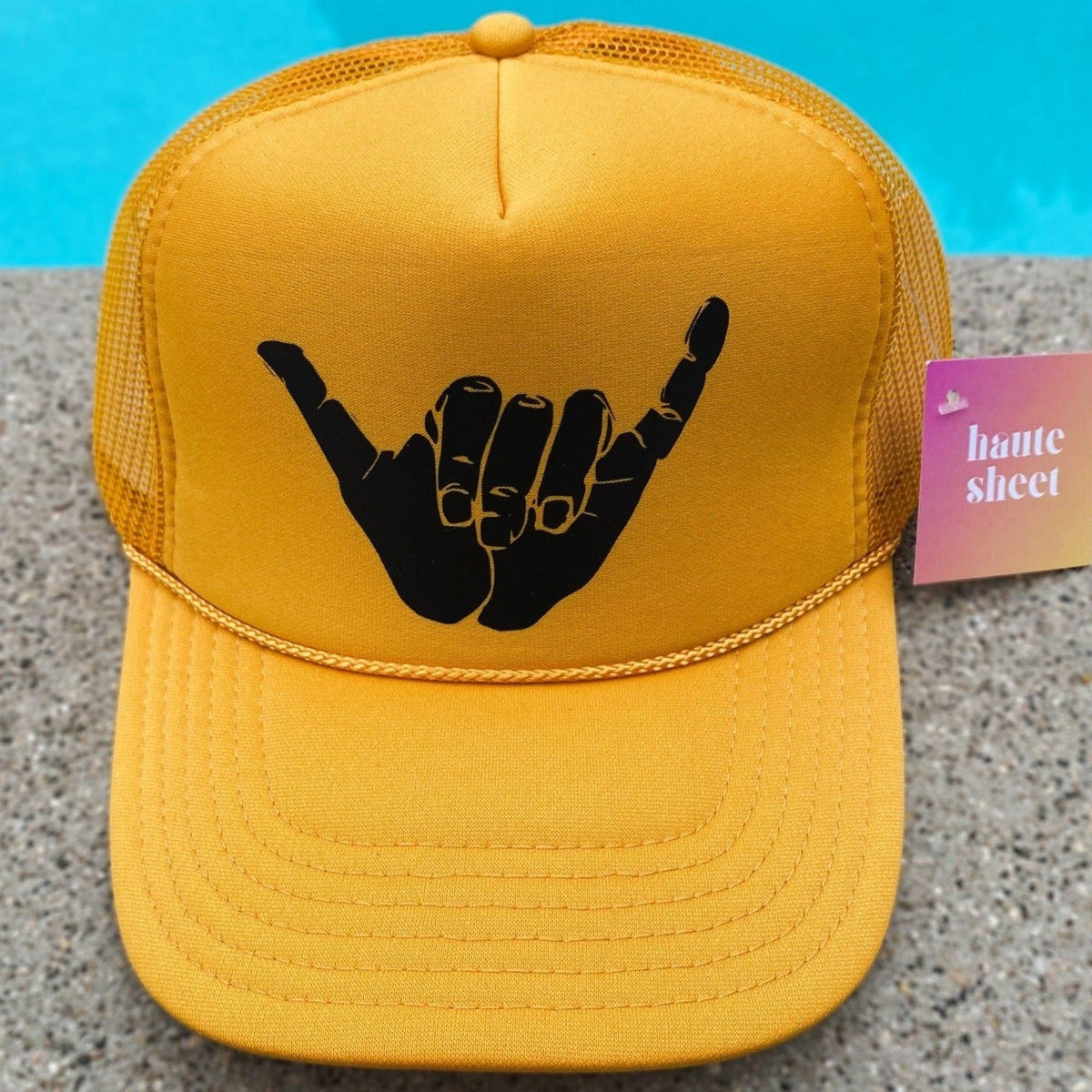 Hang Loose | Golden Yellow Trucker Hat by Haute Sheet Hats TheFringeCultureCollective