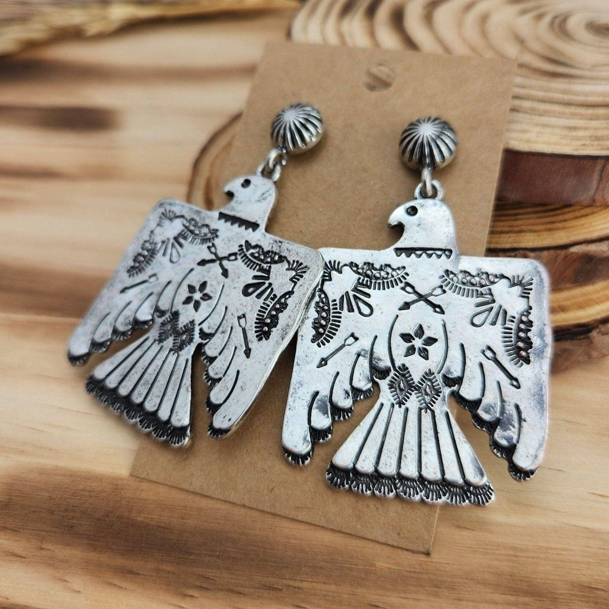 Hendrix Thunderbird Stamped Silver Earrings TheFringeCultureCollective