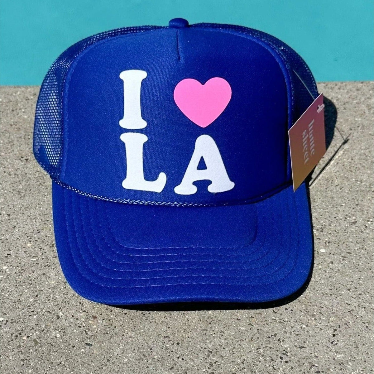 I Love LA | Blue Trucker Hat by Haute Sheet Hats TheFringeCultureCollective