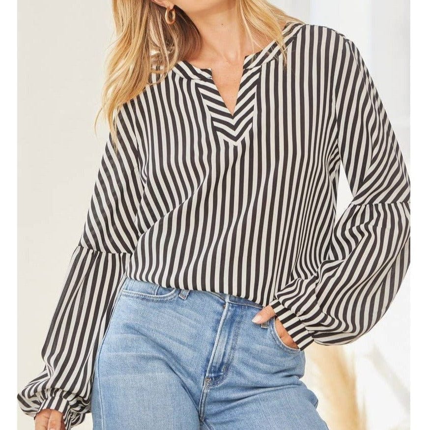 Jailbird Black and White Striped Blouse Blouse TheFringeCultureCollective
