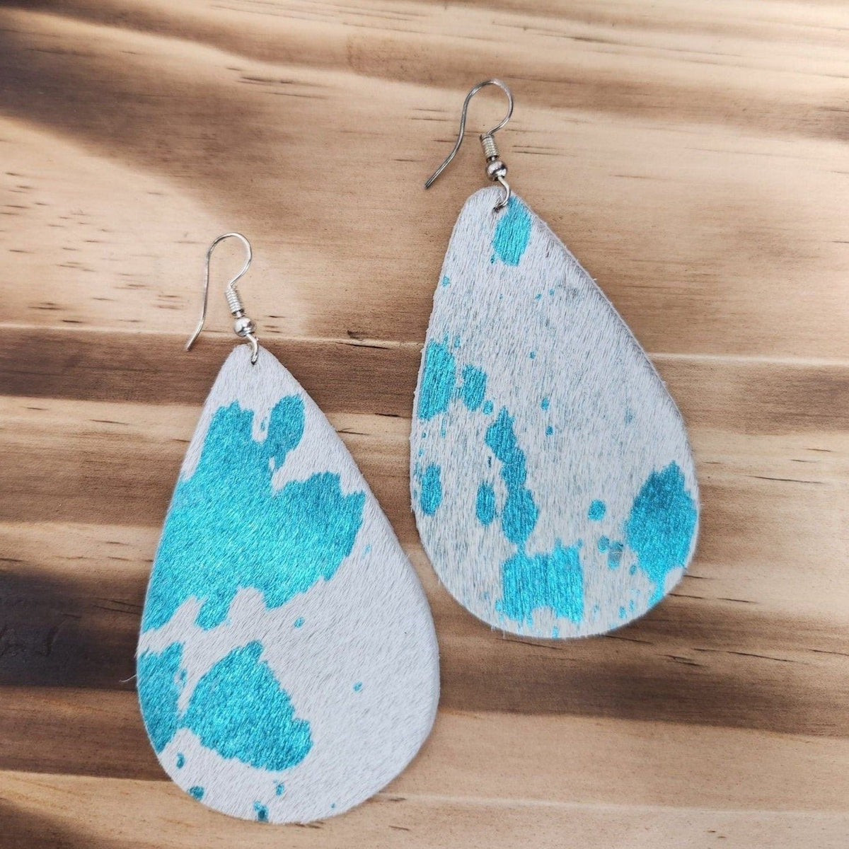 Jasper Turquoise Cowhide Leather Earrings Earrings TheFringeCultureCollective
