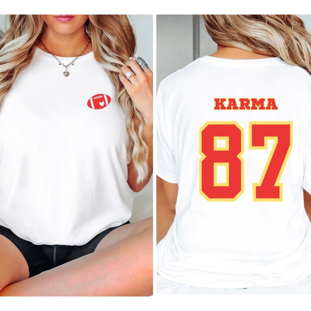 Karma Chiefs Jersey Graphic Tee | KC Chiefs Jersey for Swiftie T-Shirt TheFringeCultureCollective