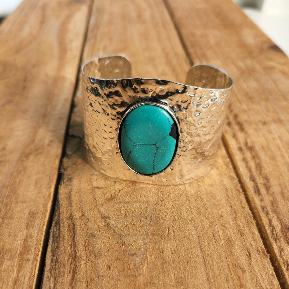 Large Silver Cuff Bracelet with Turquoise Stone Western Bracelet TheFringeCultureCollective