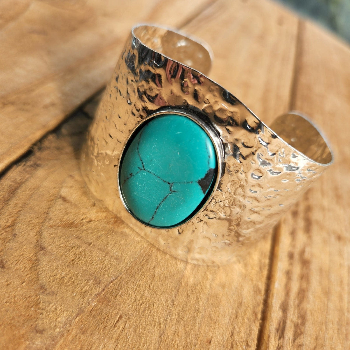 Large Silver Cuff Bracelet with Turquoise Stone Western Bracelet TheFringeCultureCollective