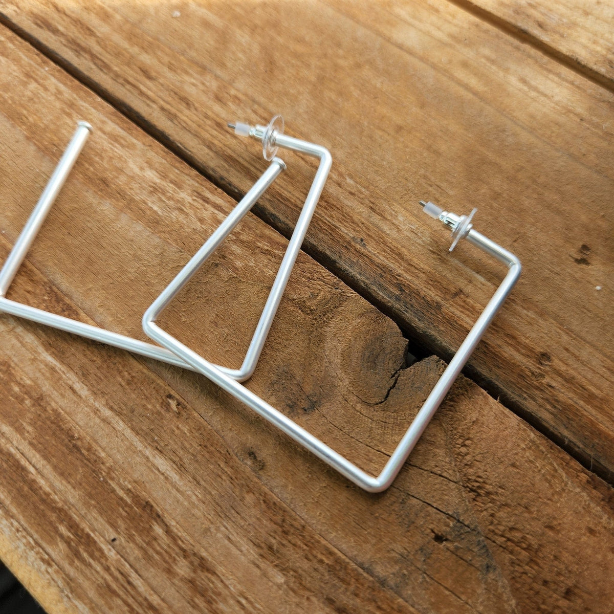 Matte Silver Square Hoop Earrings Earrings TheFringeCultureCollective