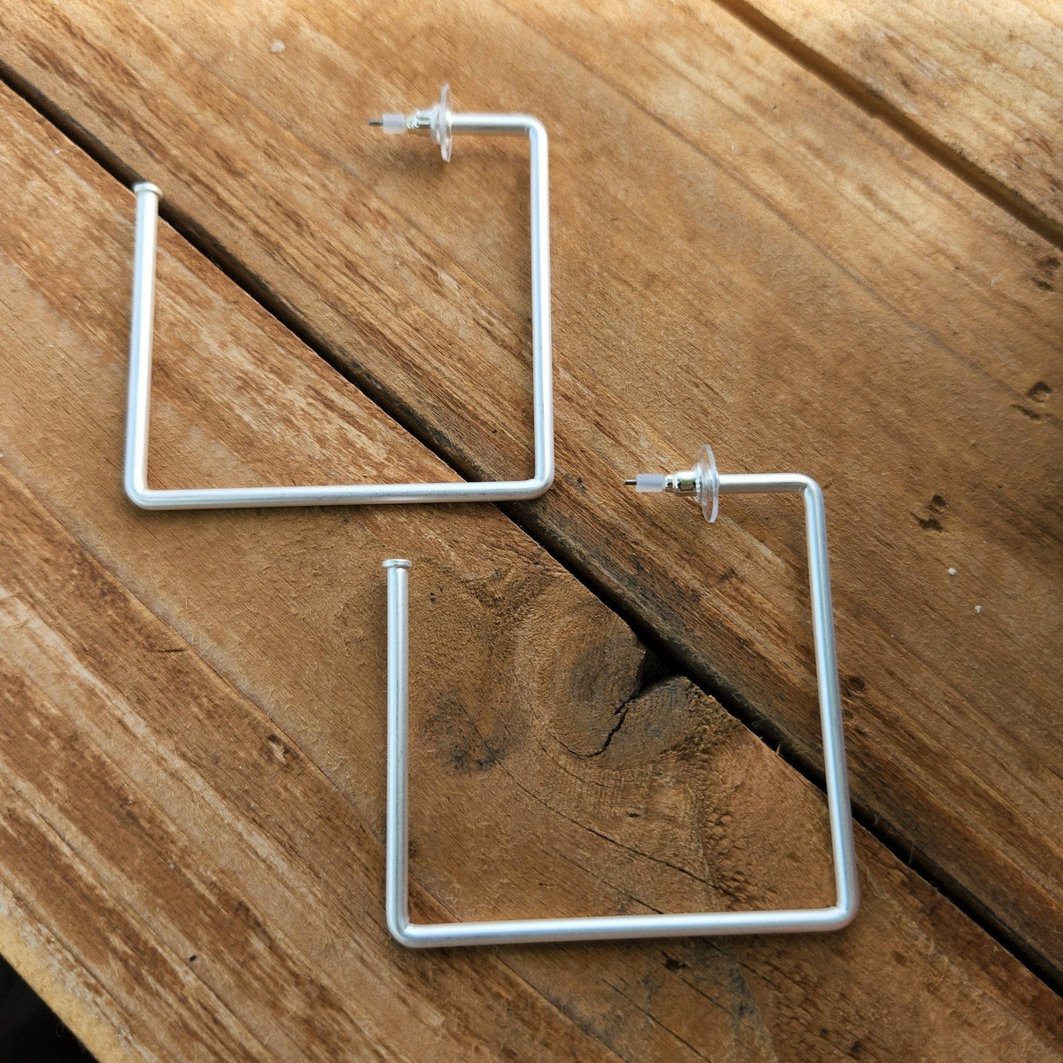 Matte Silver Square Hoop Earrings Earrings TheFringeCultureCollective