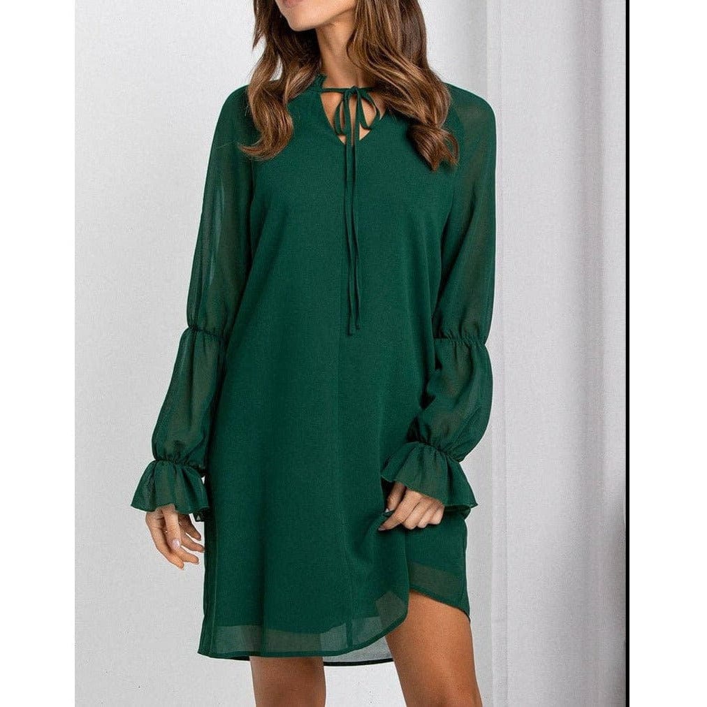 Melody Long Sleeve Green Dress Short Dress TheFringeCultureCollective