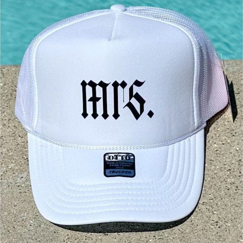 Mrs Trucker Hat | Bridal Hat | White Trucker Hat by Haute Sheet Hats TheFringeCultureCollective