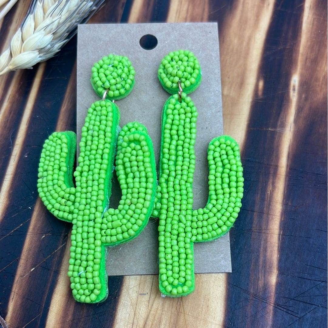 Neon Desert Cactus Beaded Earrings Earrings TheFringeCultureCollective