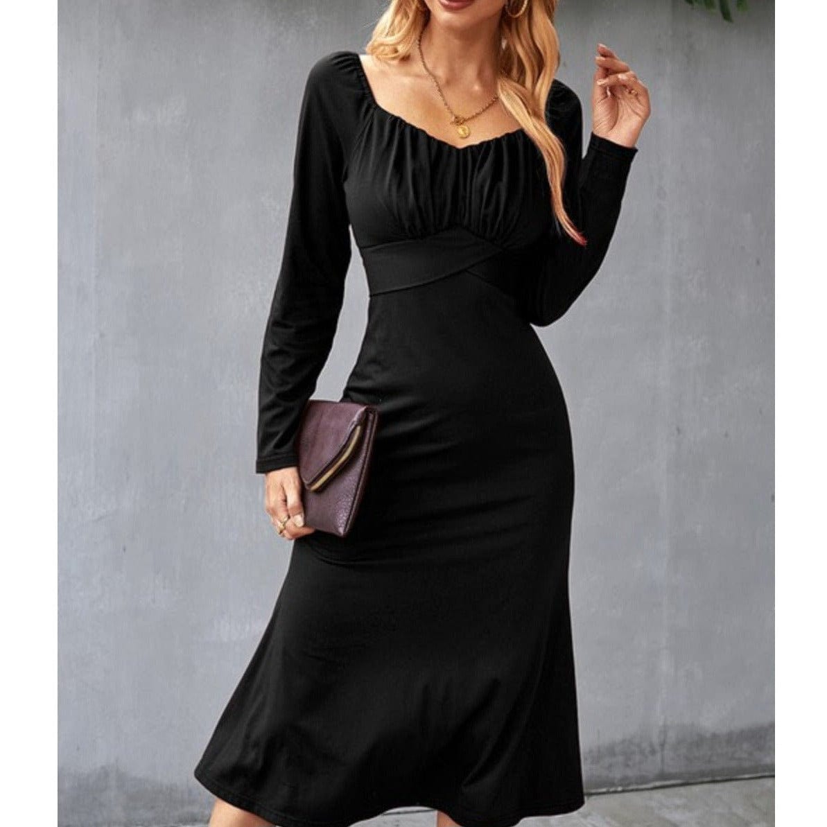 Obsessed Long Sleeve Black Dress Midi Dress TheFringeCultureCollective
