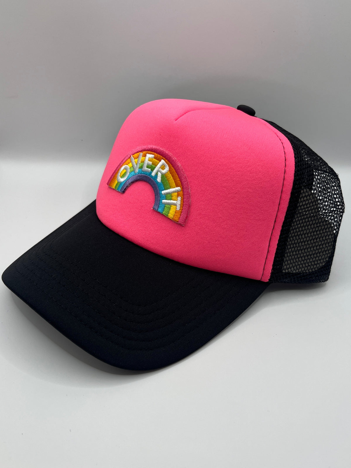 Over It Hat | Black and Pink Trucker Hat | Rainbow Patch Trucker Hat Hats TheFringeCultureCollective