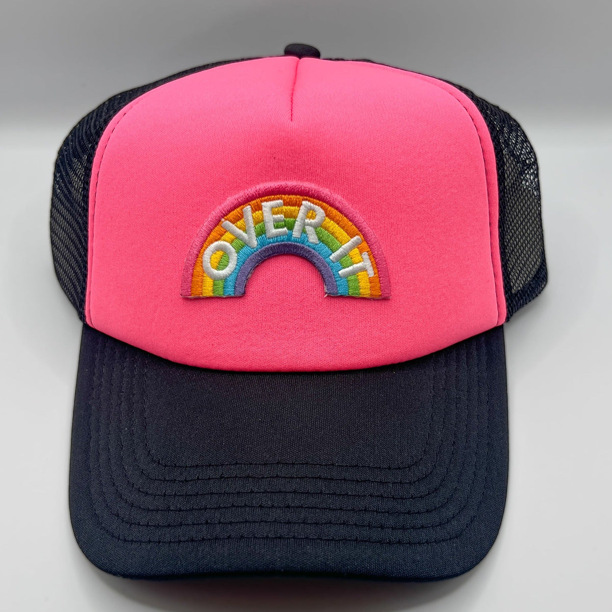 Over It Hat | Black and Pink Trucker Hat | Rainbow Patch Trucker Hat Hats TheFringeCultureCollective