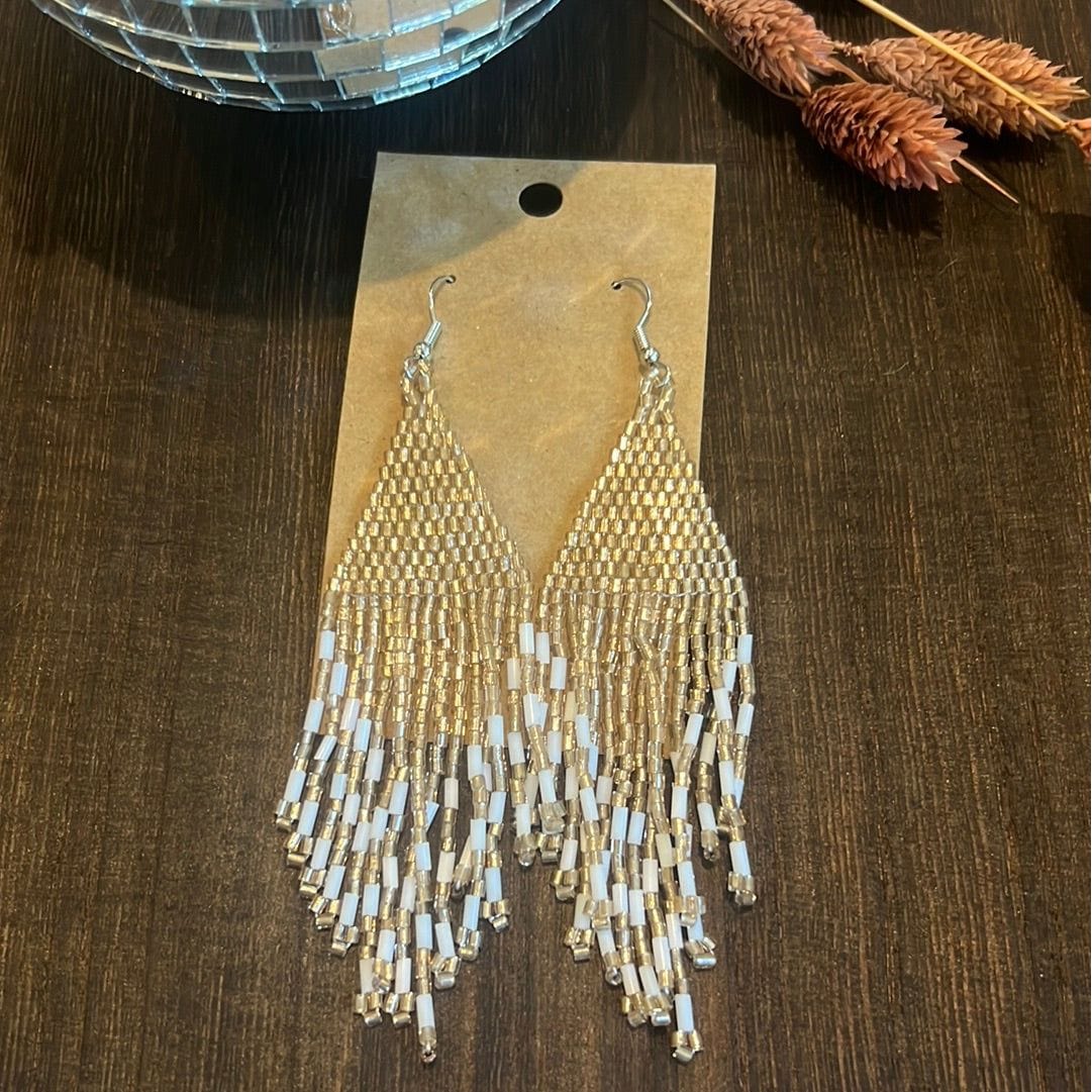 Queen of the Nile Long Fringe Beaded Earrings Beaded Earrings TheFringeCultureCollective