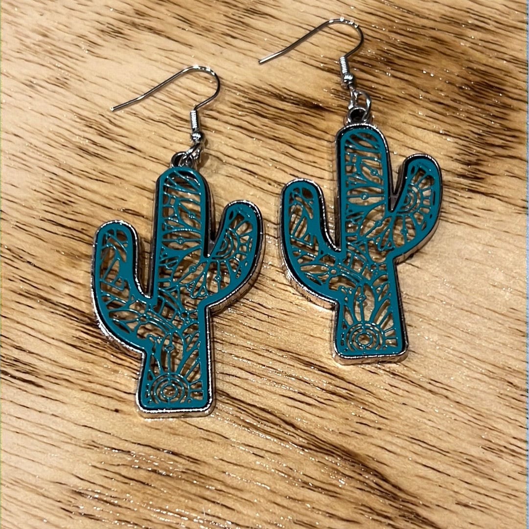 Retro Cacti Turquoise Earrings TheFringeCultureCollective
