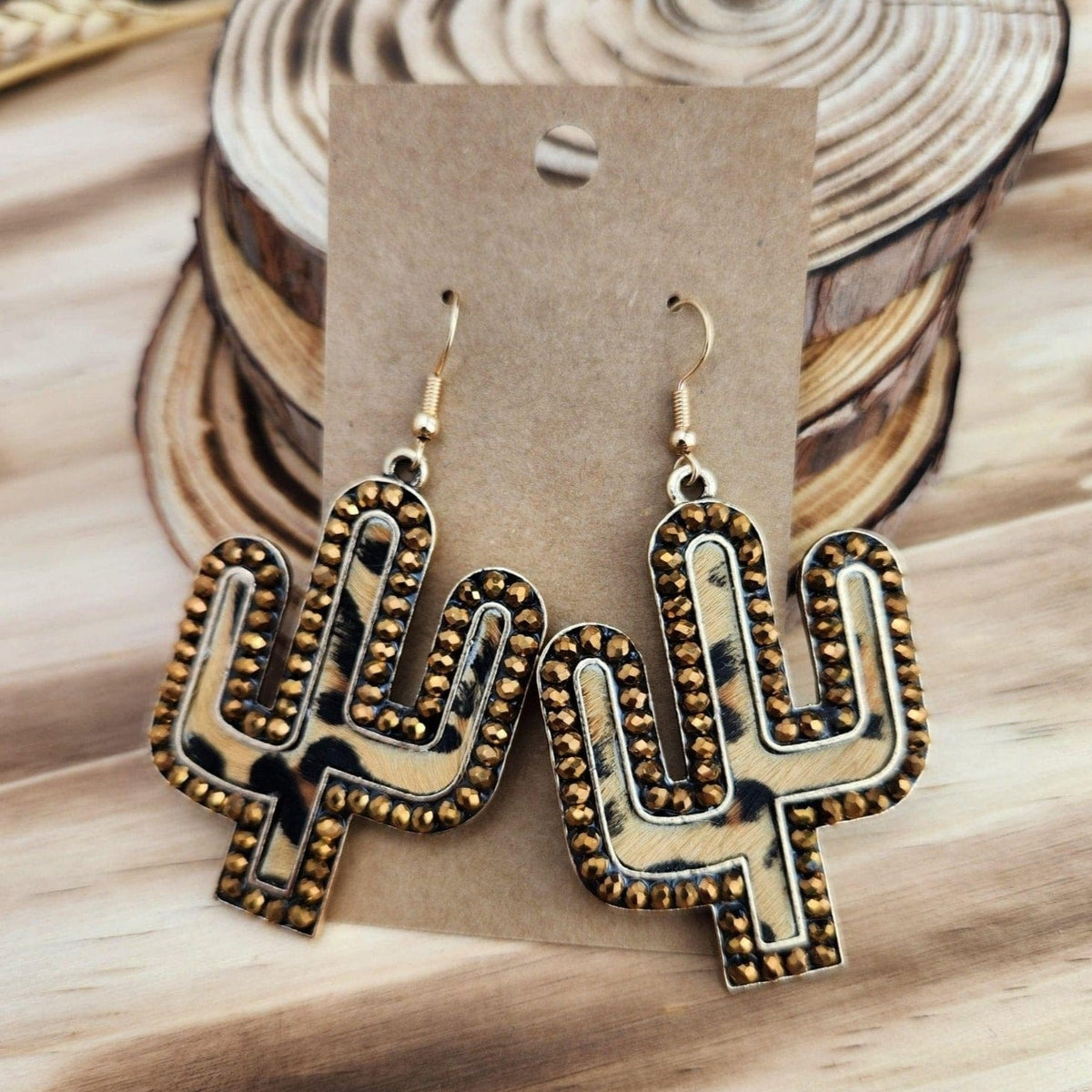 Rhinestone and Hide Cactus Earrings TheFringeCultureCollective