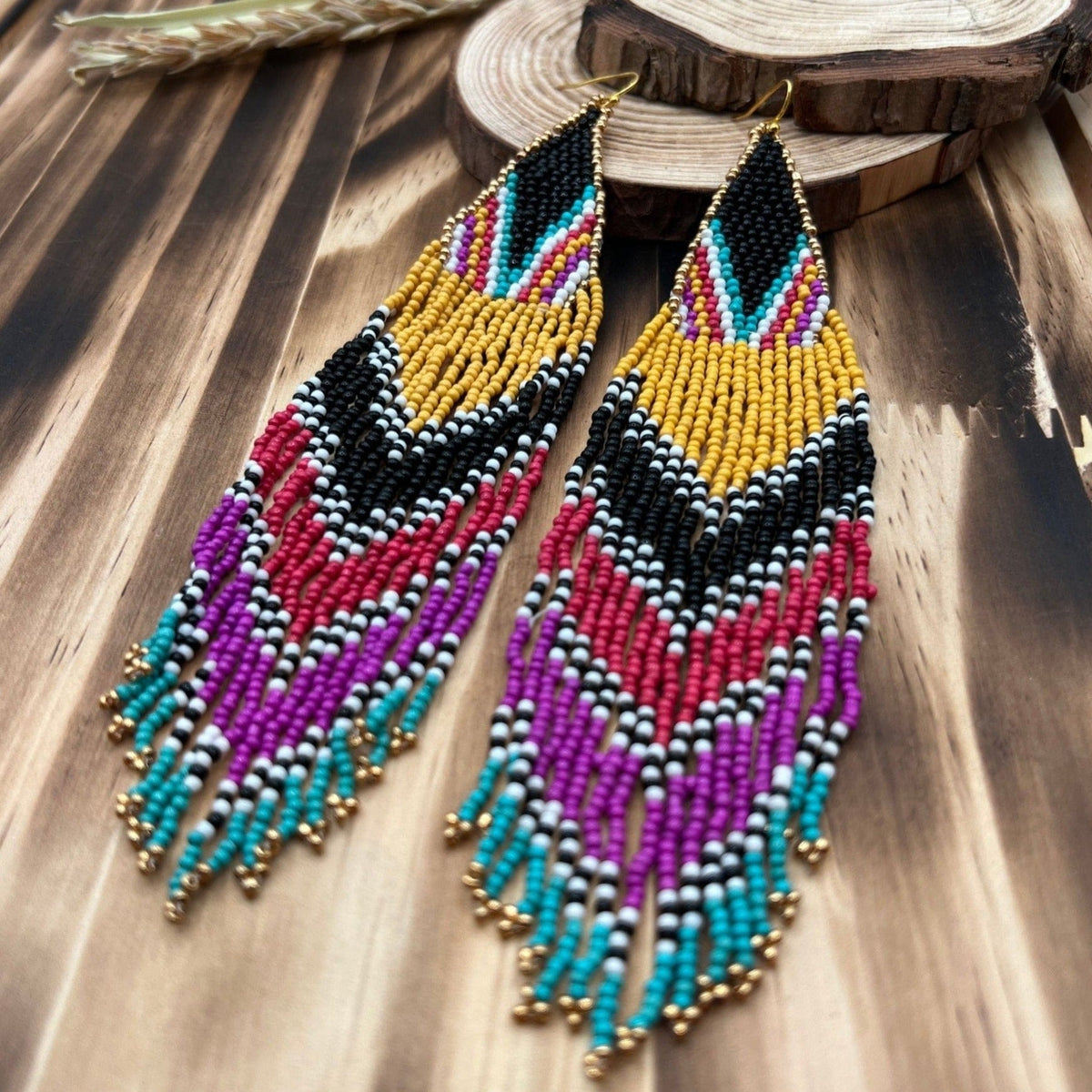Shades of Summer Long Fringe Beaded Earrings Beaded Earrings TheFringeCultureCollective