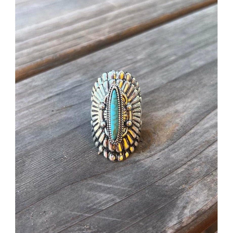 Silver and Turquoise Statement Ring Rings TheFringeCultureCollective