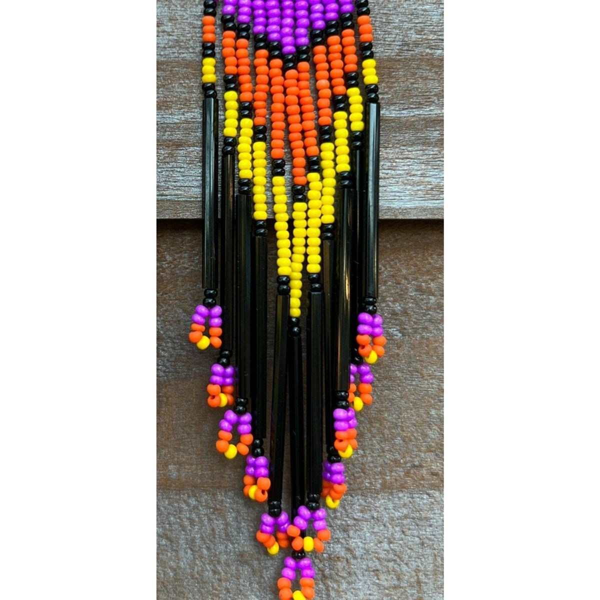 Sinister Purple and Yellow Beaded Earrings Beaded Earrings TheFringeCultureCollective
