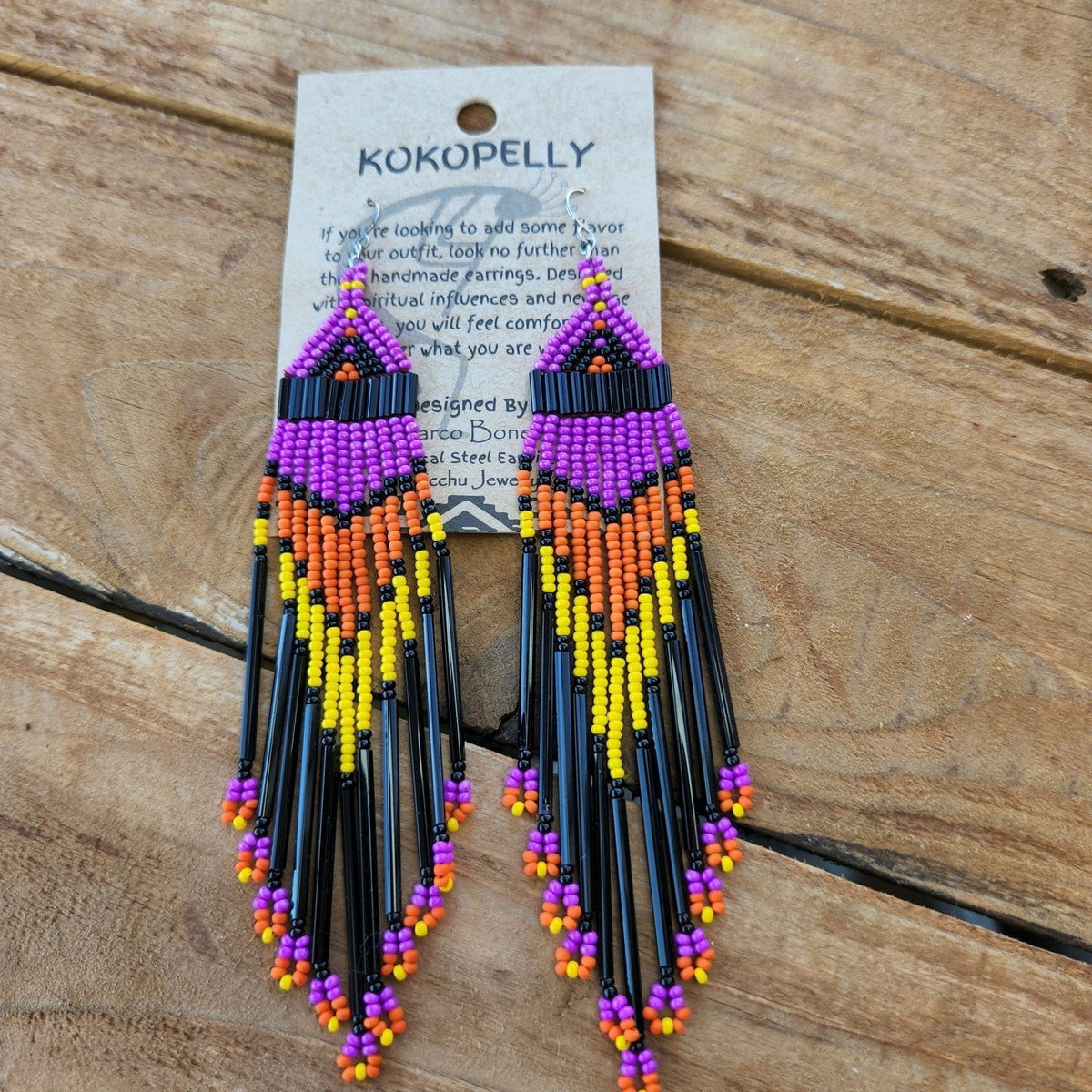 Sinister Purple and Yellow Beaded Earrings Beaded Earrings TheFringeCultureCollective