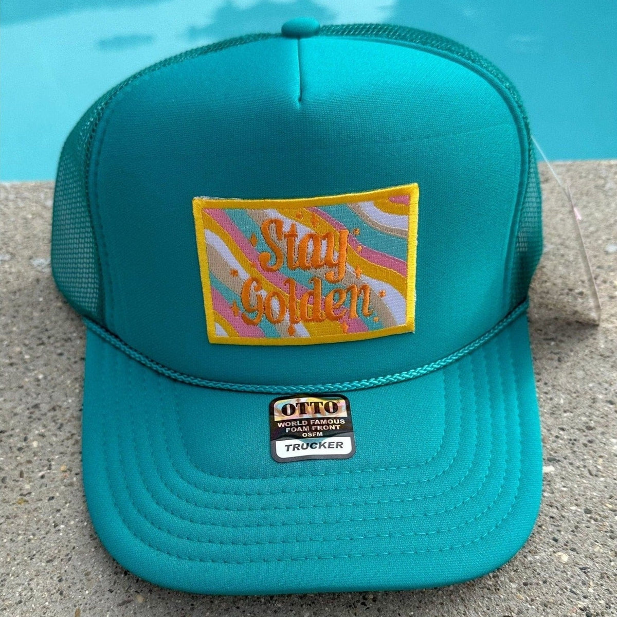 Stay Golden Hat | Patch Trucker Hat | Turquoise Trucker Hat by Haute Sheet Hats TheFringeCultureCollective