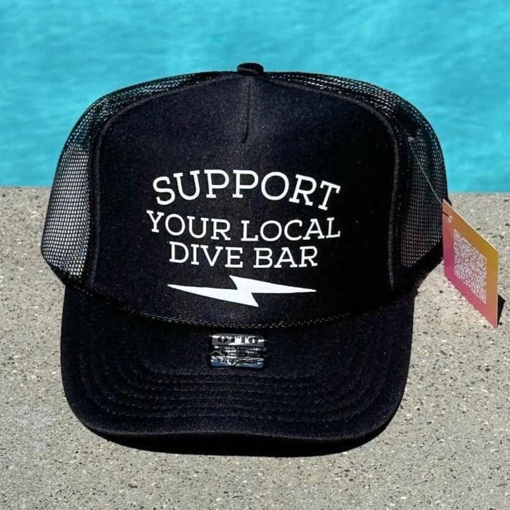 Support Your Local Dive Bar Black & White Trucker Hat Hats TheFringeCultureCollective