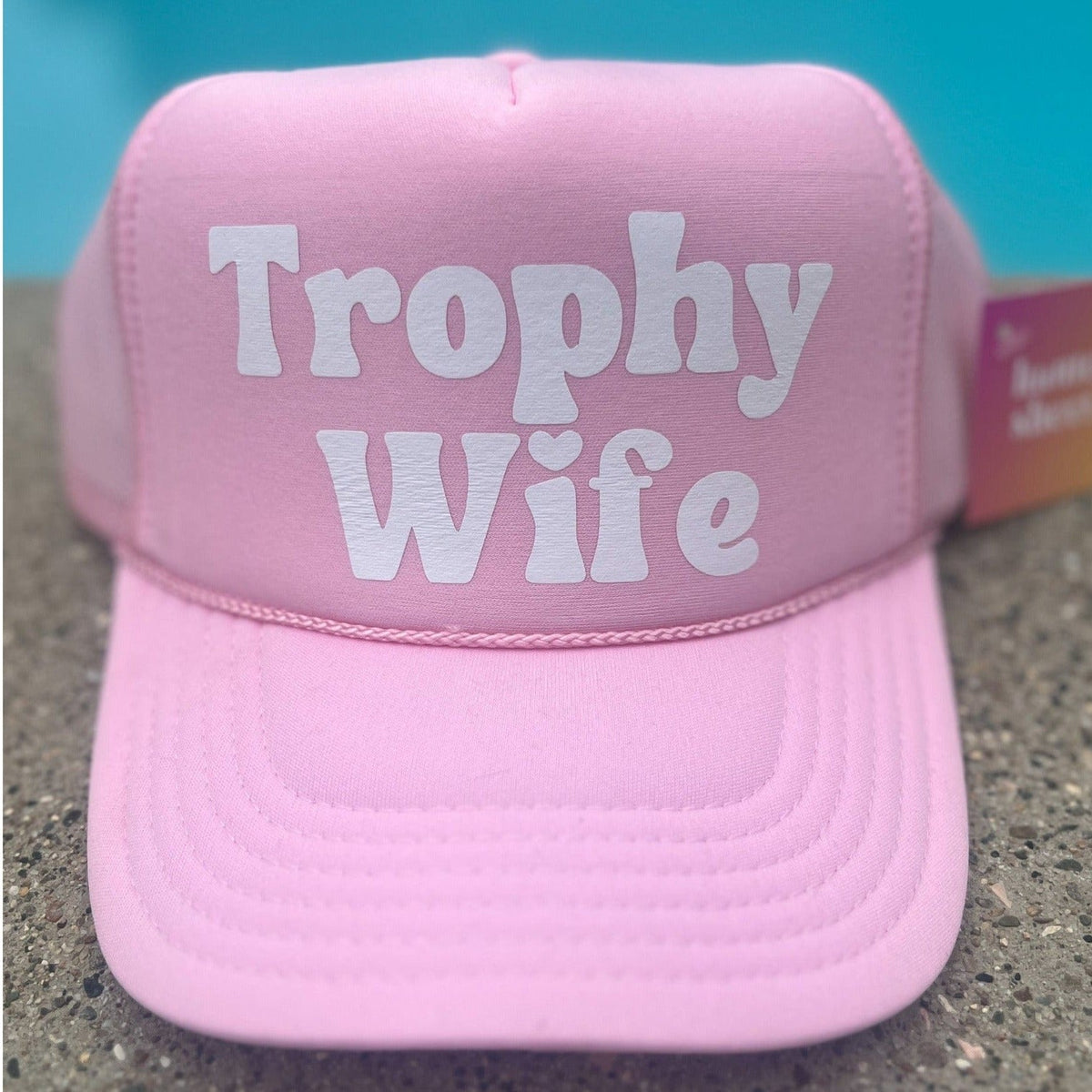 Trophy Wife White and Pink Trucker Hat Hats TheFringeCultureCollective