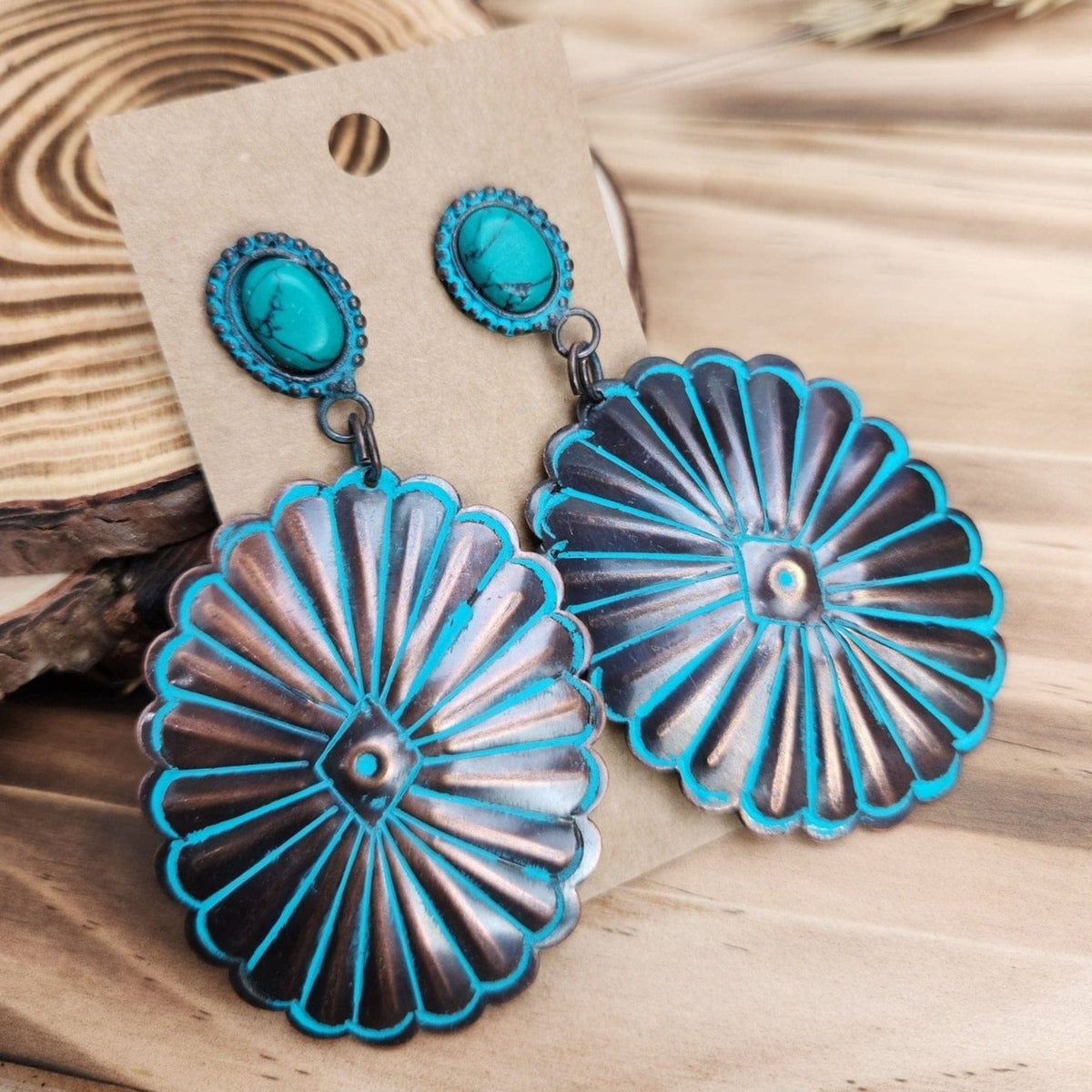 Turquoise and Bronze Concho Earrings Earrings TheFringeCultureCollective